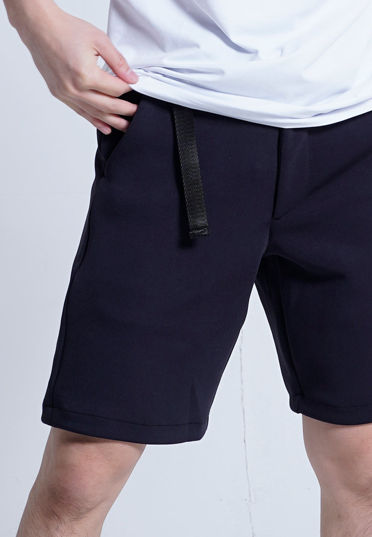 Men Belted Short Pants - Navy - H0M641