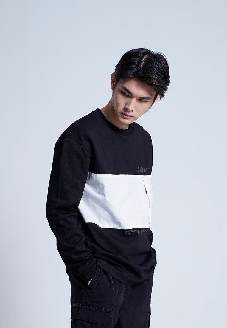 Men Oversized Color Block Sweatshirt - Black - H0M648