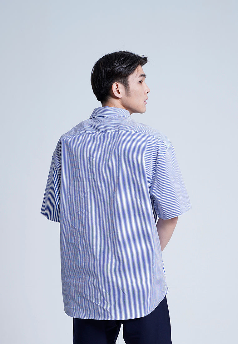 Men Oversized Short-Sleeve Shirt - Blue - H0M681