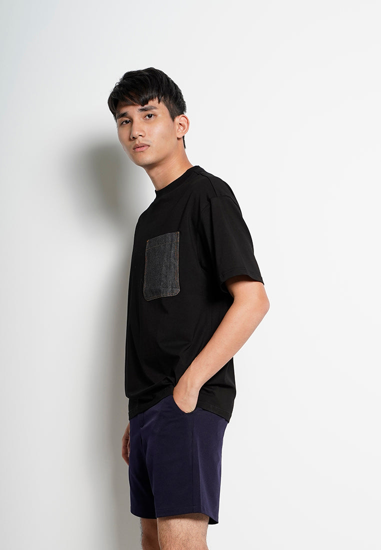 Men Short-Sleeve Woven Pocket Fashion Tee - Black - H0M727
