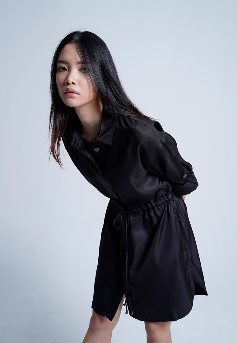 Women Long-Sleeve Dress - Black - H9W308