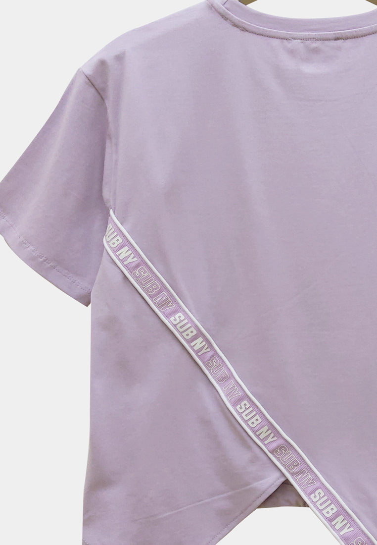 Women Short-Sleeve Fashion Tee - Light Purple - H1W225
