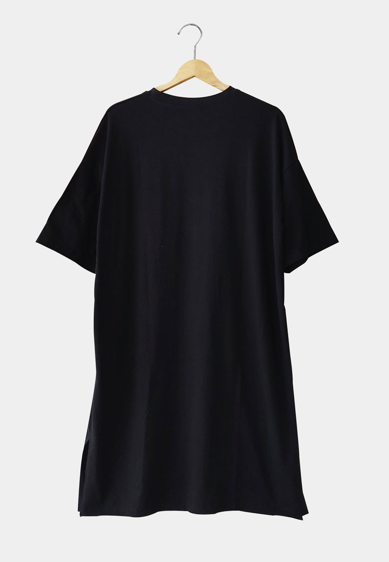 Women T-Shirt Dress - Black - H1W258