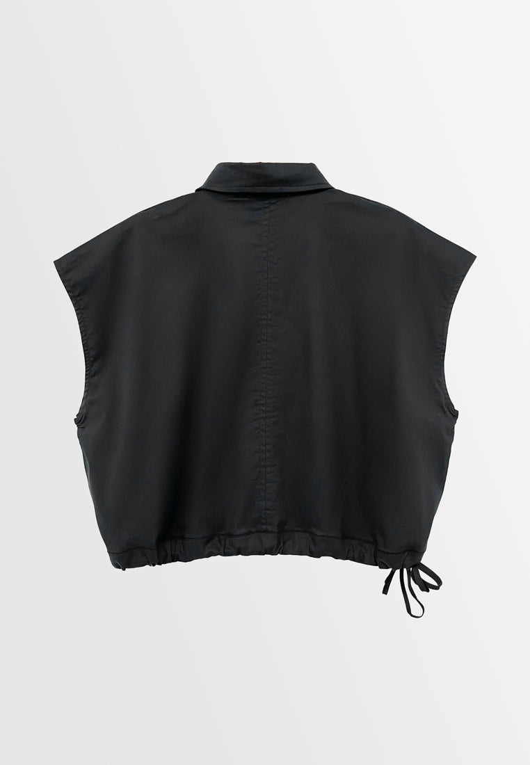 Women Sleeveness Fashion Blouse - Black - H2W663