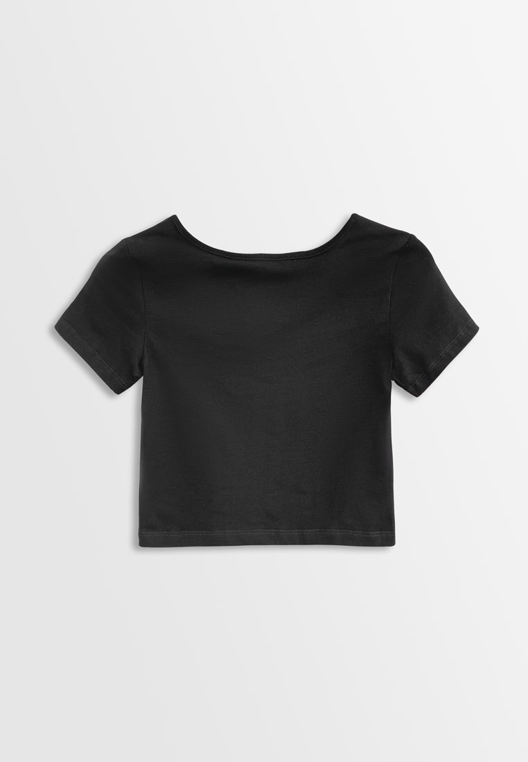Women Short-Sleeve Crop Top Tee - Black - H2W465