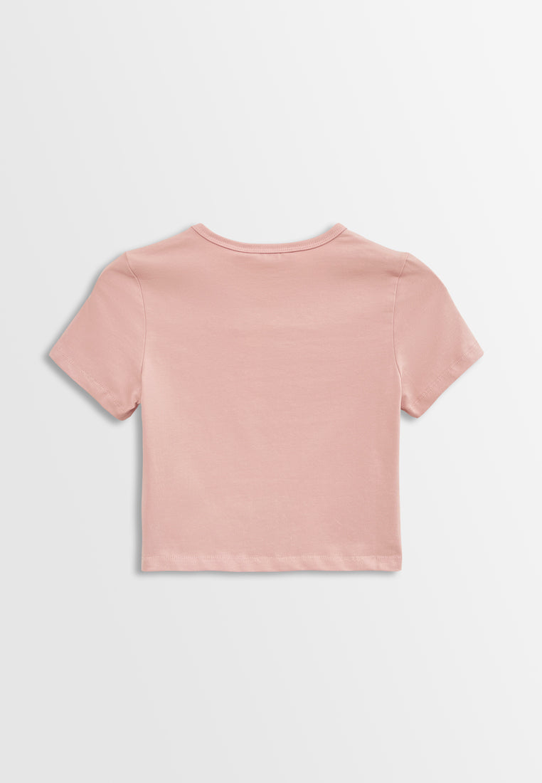 Women Short-Sleeve Crop Top Tee - Pink - H2W470