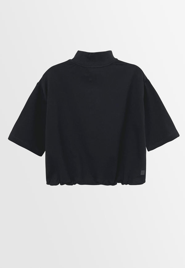 Women Turtleneck Short-Sleeve Sweatshirt - Black - H2W563