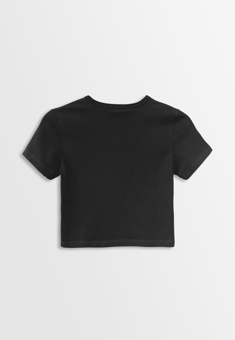 Women Short-Sleeve Crop Top Tee - Black - H2W468