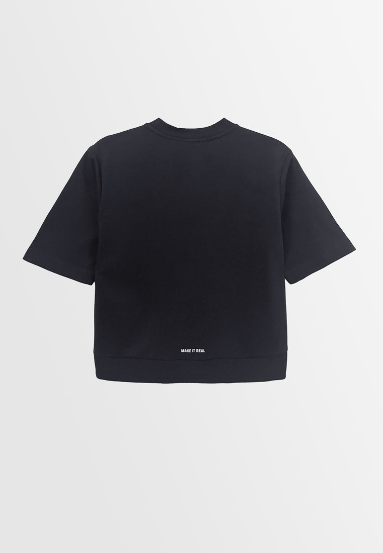 Women Short-Sleeve Sweatshirt - Black - H2W701