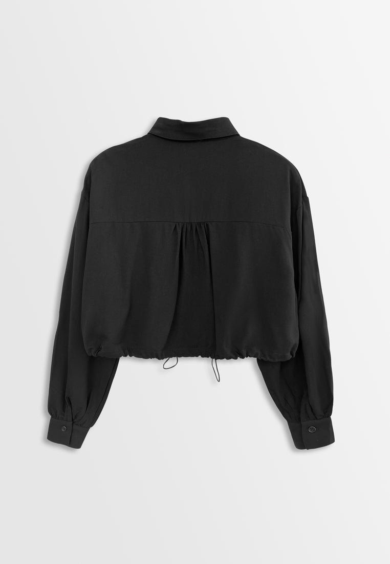 Women Long Sleeve Woven Blouse - Black - H2W459