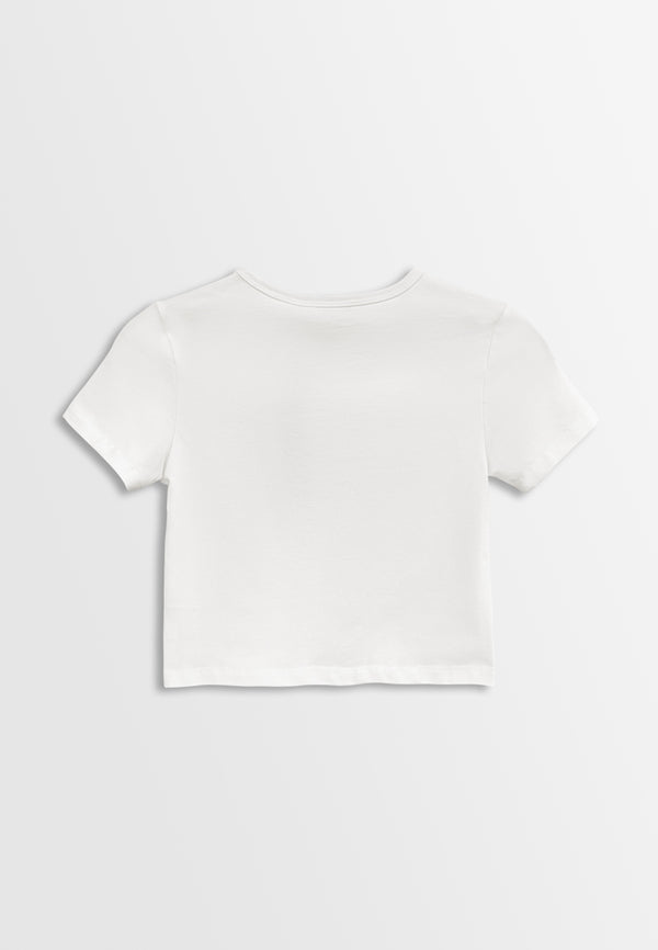 Women Short-Sleeve Crop Top Tee - White - H2W469