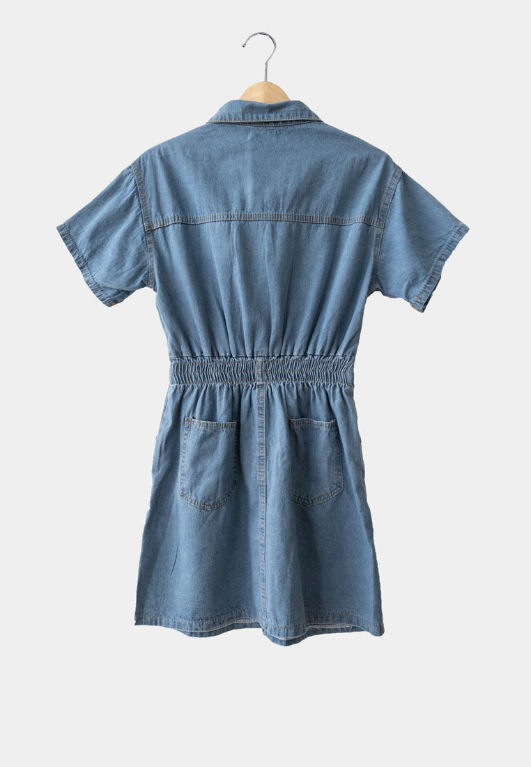Women Short Shirt Dress - Blue - H1W241