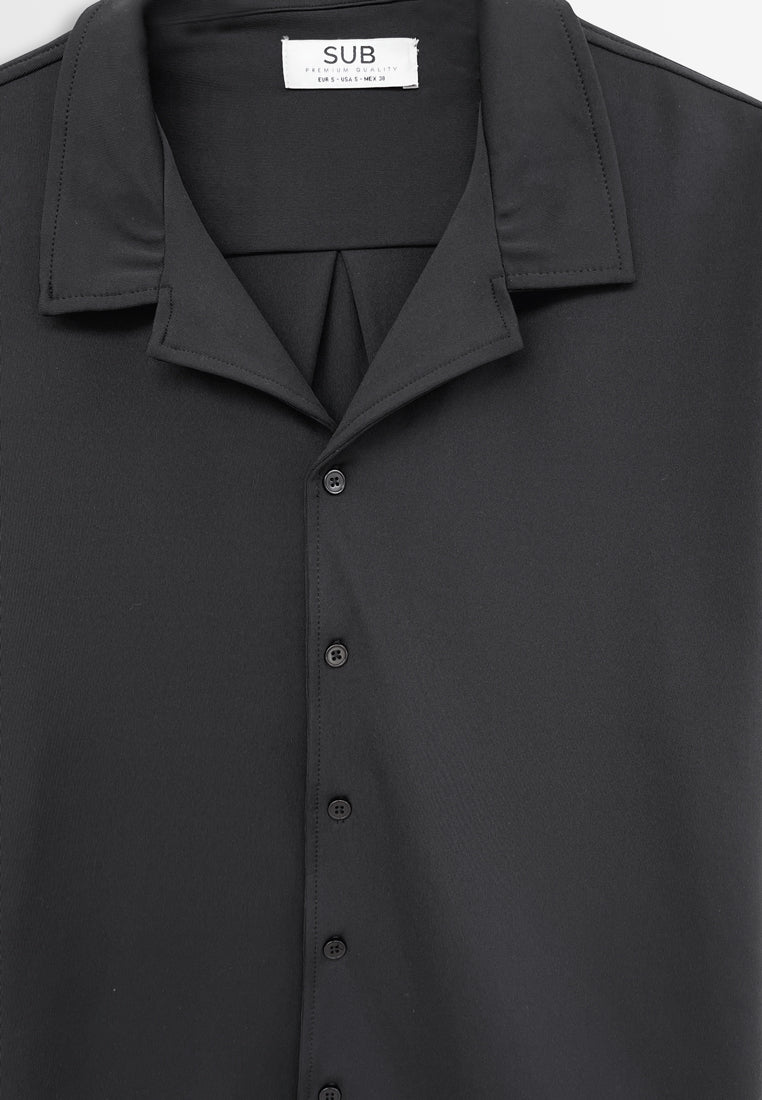 Men Short-Sleeve Camp Collar Shirt - Black - M2M286