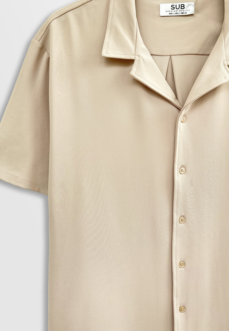 Men Short-Sleeve Camp Collar Shirt - Khaki - M2M287