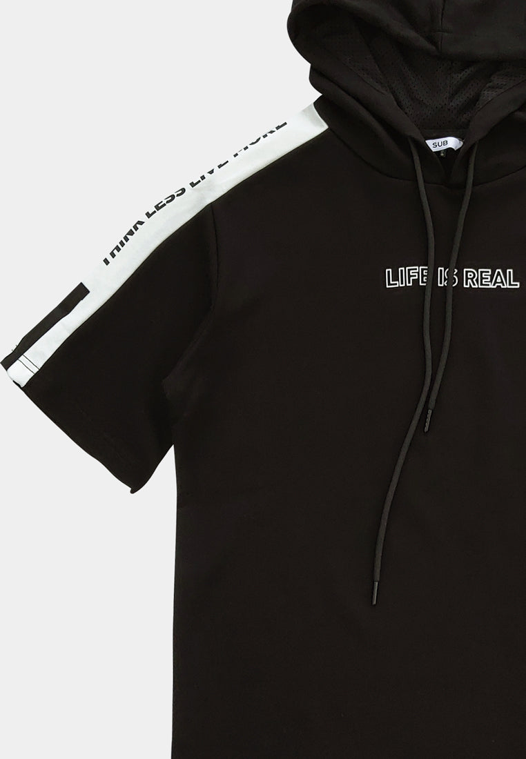 Men Short-Sleeve Sweatshirt Hoodie - Black - H1M087