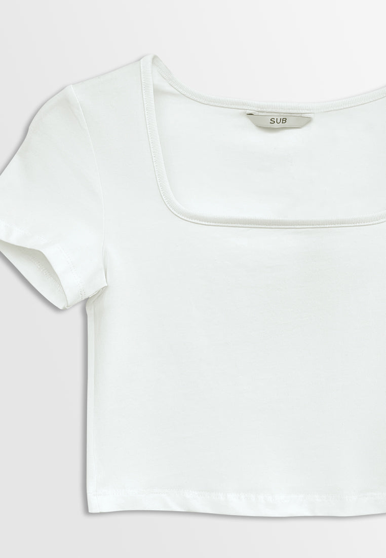 Women Short-Sleeve Crop Top Tee - White - H2W466