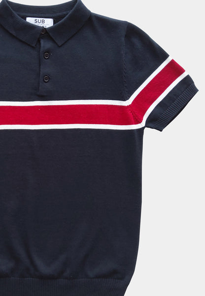 Men Short-Sleeve Knit Polo Tee - Dark Blue - H1M238