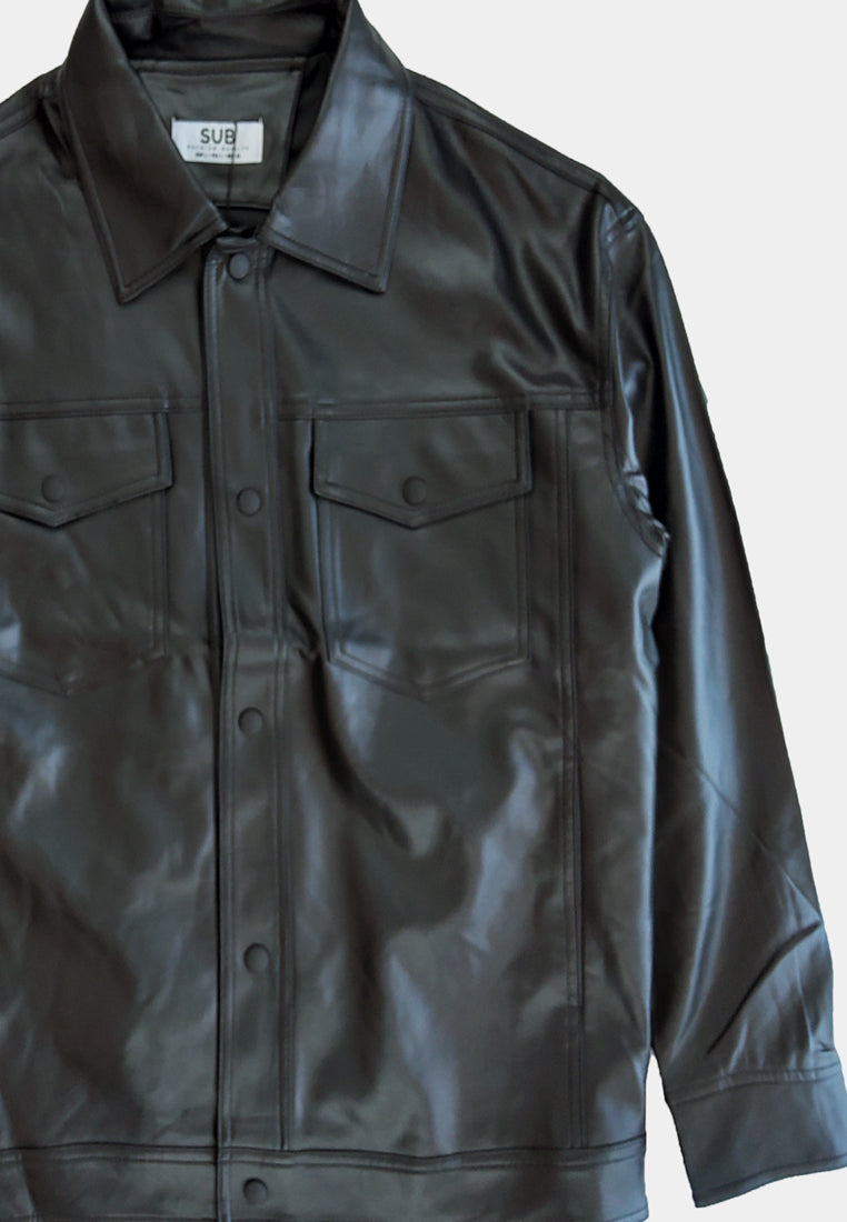 Men Leather Jacket - Black - H1M176