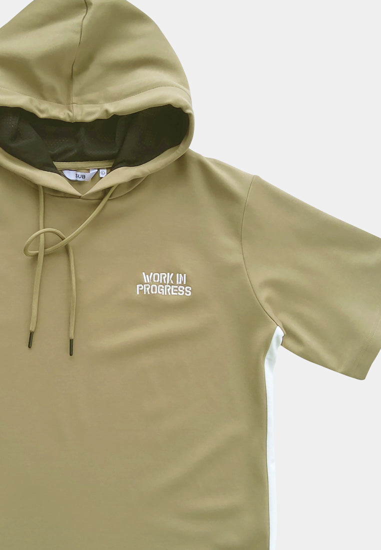 Men Short-Sleeve Sweatshirt Hoodie - Khaki - S2M258