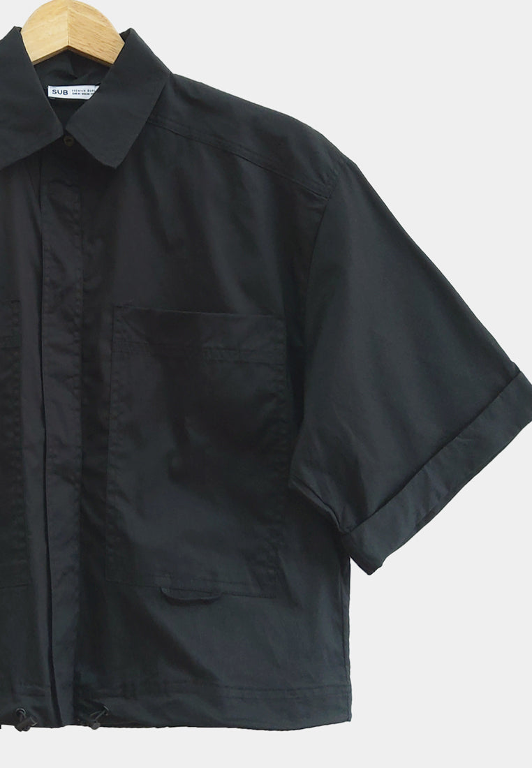 Women Short Sleeve Shirt - Black - H1W268-1