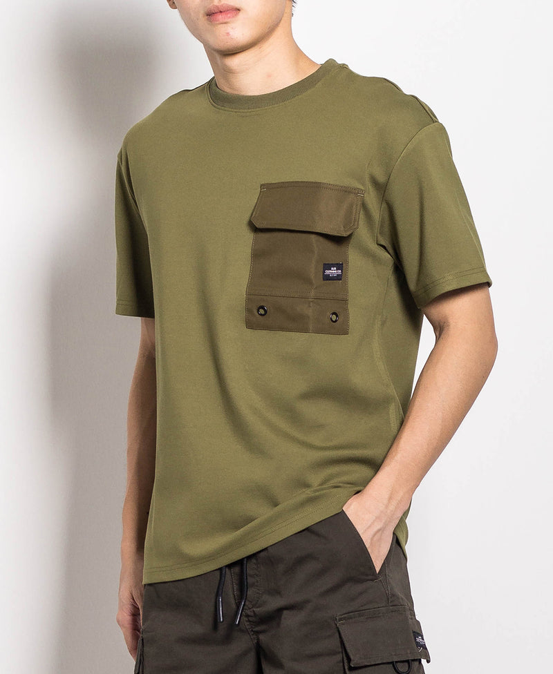 Men Oversized Fashion Tee With Pocket - Army Green - H0M659