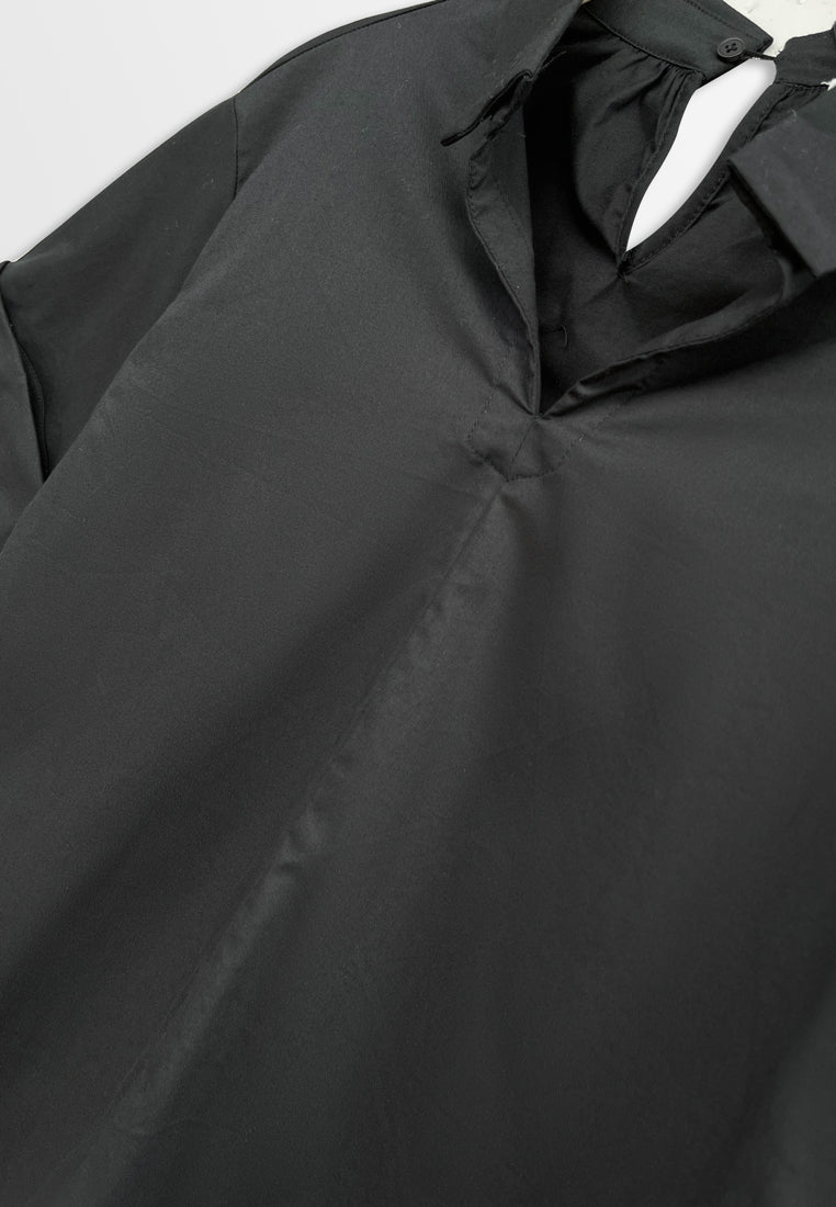 Women Short Sleeve Woven Blouse - Black - H2W431