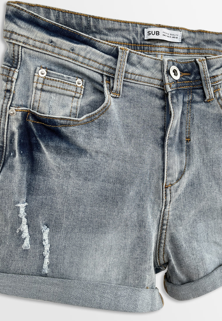 Women Ripped Short Jeans - Light Blue - F2W377