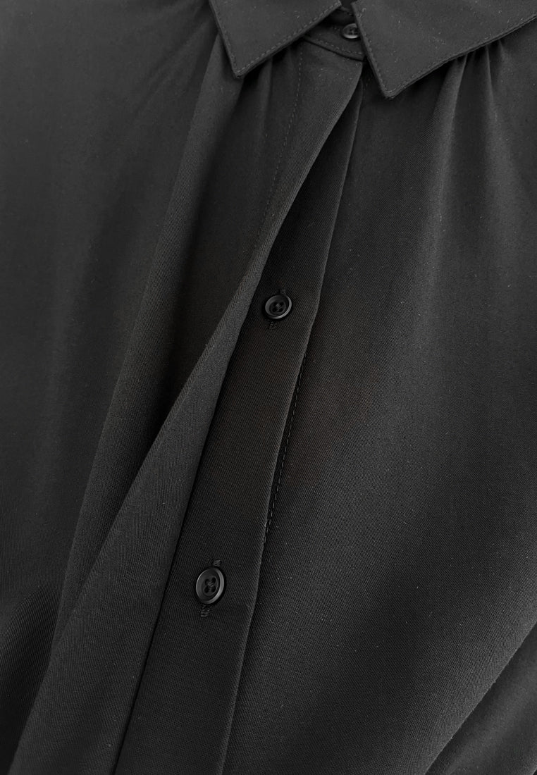 Women Long Sleeve Woven Blouse - Black - H2W459