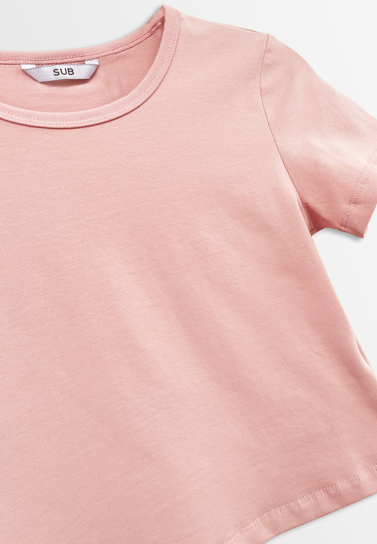 Women Short-Sleeve Crop Top Tee - Pink - H2W470