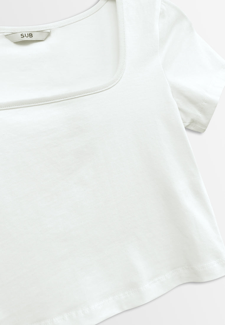 Women Short-Sleeve Crop Top Tee - White - H2W466