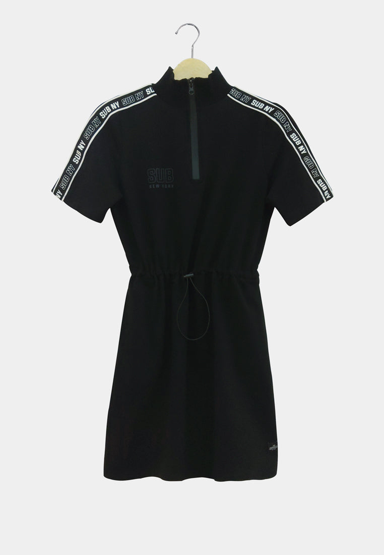 Women T-Shirt Dress - Black - H1W230