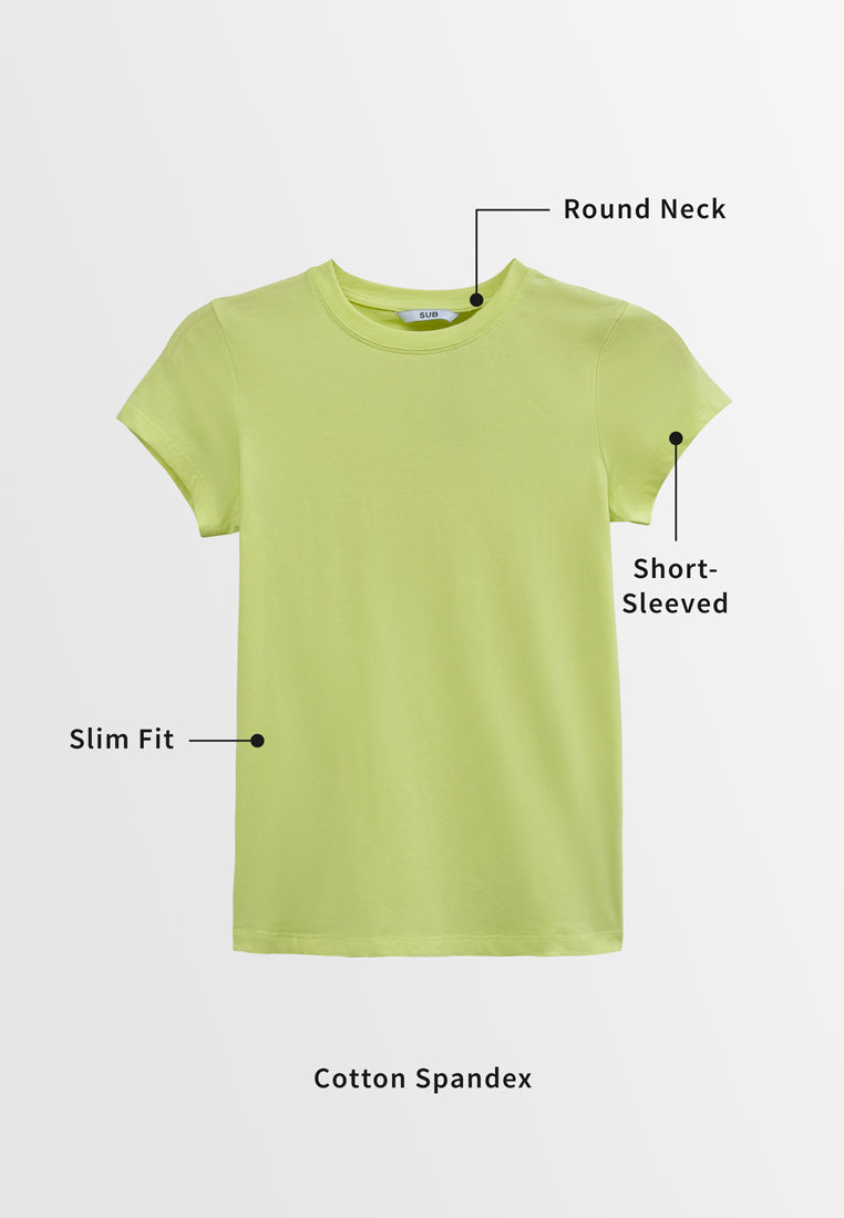 Women Short-Sleeve Basic Tee - Yellow - S3W638