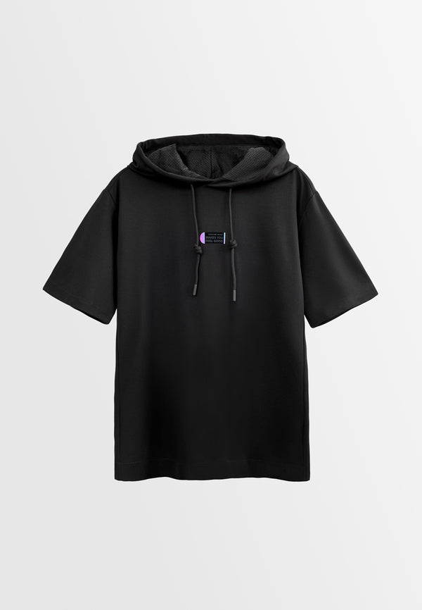 Men Short-Sleeve Sweatshirt Hoodie - Black - H2M457