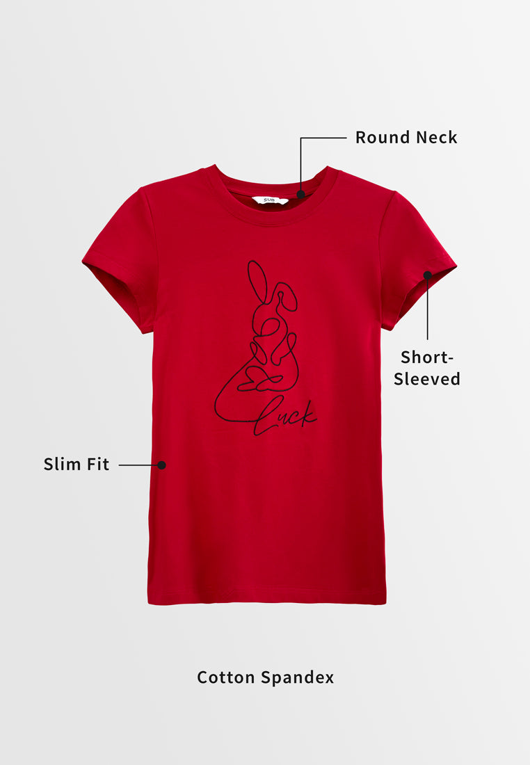 Women Short-Sleeve Graphic Tee - Red - H2W518