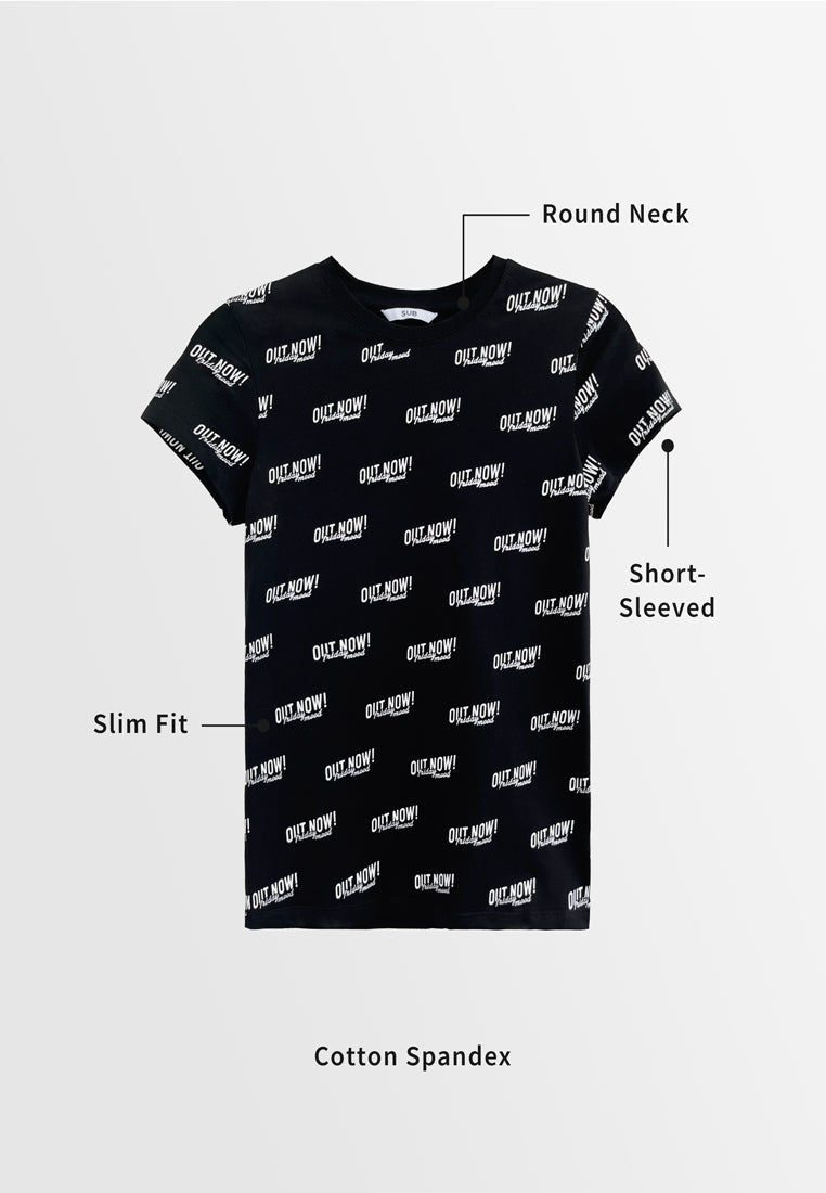 Women Short-Sleeve Graphic Tee - Black - H2W498