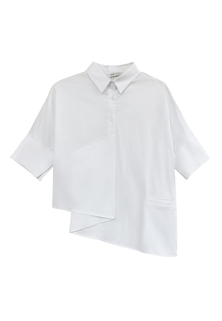Women Irregular Oversized Shirt - White - H2W562