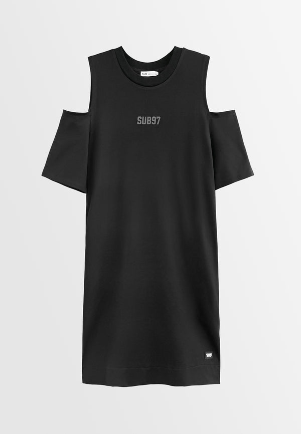 Women Cold Shoulder Dress - Black - H2W483