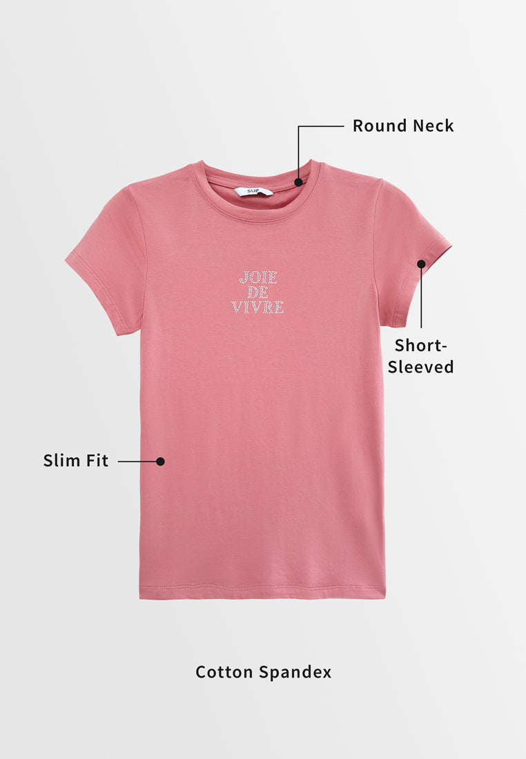 Women Short-Sleeve Graphic Tee - Pink - S3W621