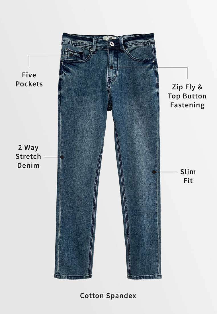 Men Slim Fit Long Jeans - Blue - H2M372