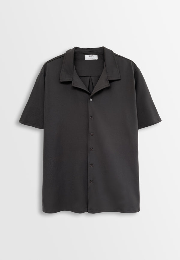 Men Short-Sleeve Camp Collar Shirt - Black - M2M286
