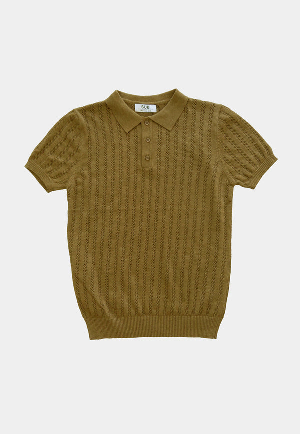 Men Short-Sleeve Knit Polo Tee - Brown - H1M233