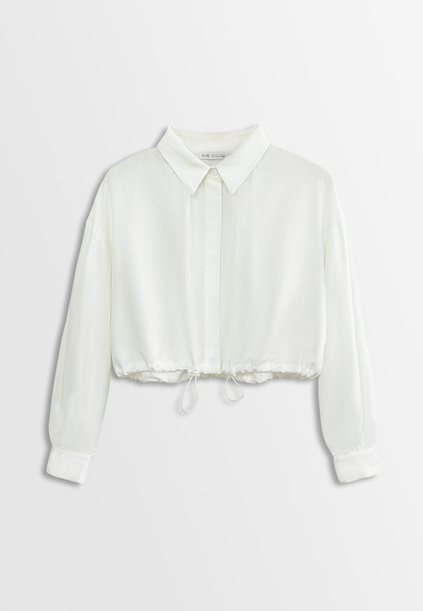 Women Long Sleeve Woven Blouse - White - H2W460