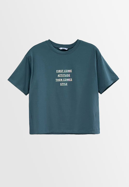 Women Short-Sleeve Fashion Tee - Blue - H2W478