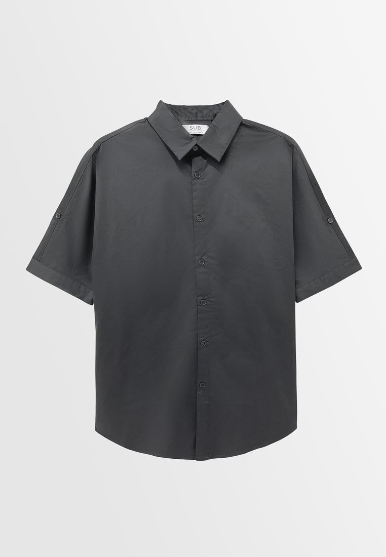Men Short-Sleeve Oversized Shirt - Black - S3M564