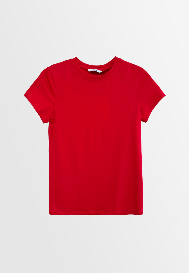 Women Short-Sleeve Basic Tee - Red - H2W490
