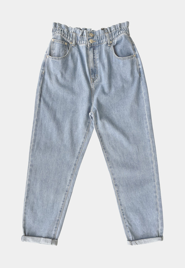 Women Rolled Hem Frills High Waist Jeans - Blue - H0W839