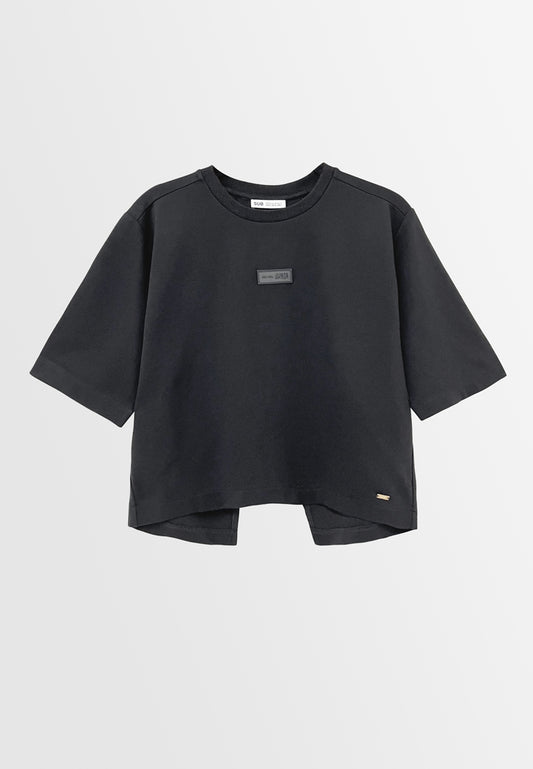 Women Short-Sleeve Fashion Tee - Black - H2W659