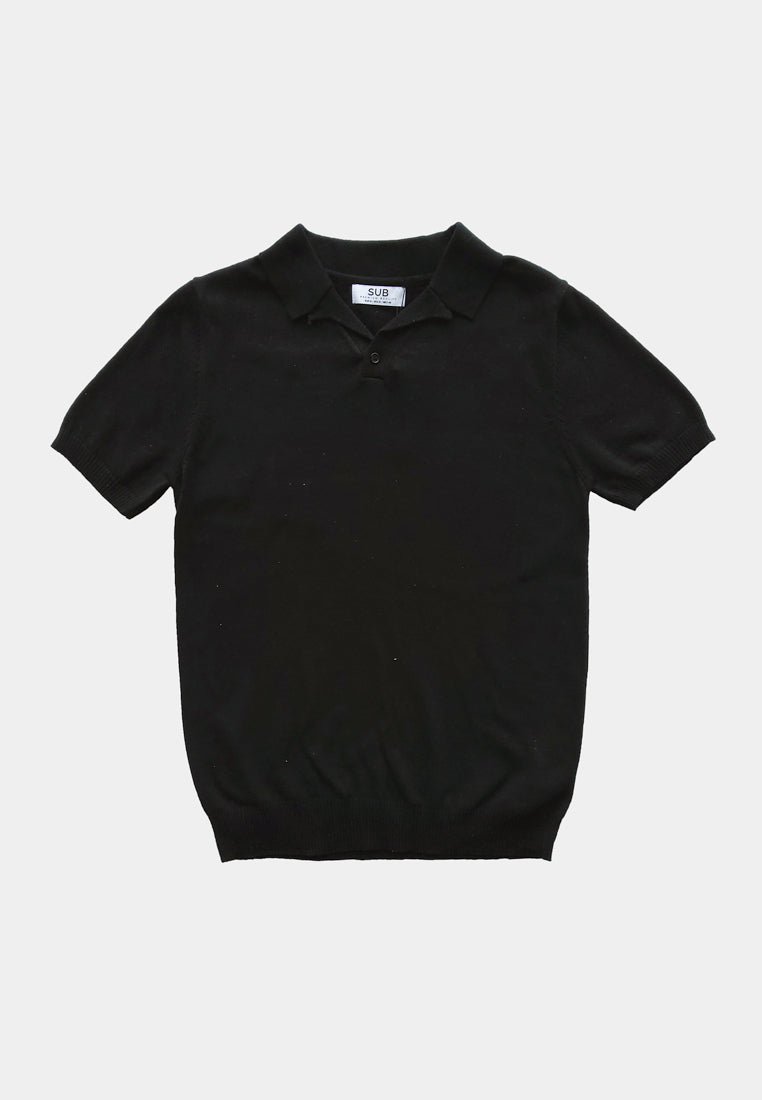 Men Short-Sleeve Knit Polo Tee - Black - H1M226