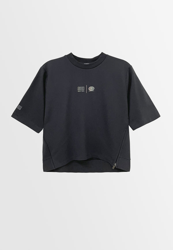 Women Short-Sleeve Sweatshirt - Black - H2W701