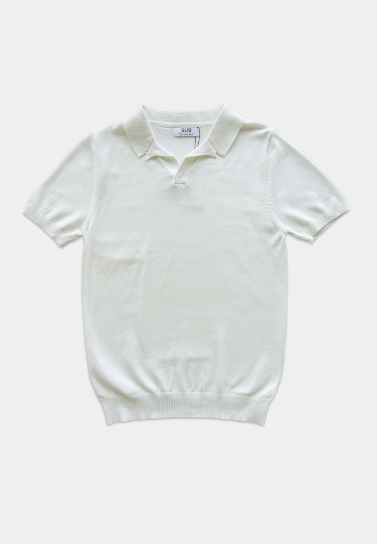 Men Short-Sleeve Knit Polo Tee - White - H1M225